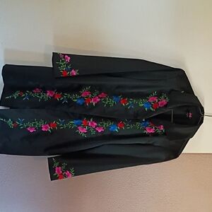 Floral Embroidered Black Women's Coat